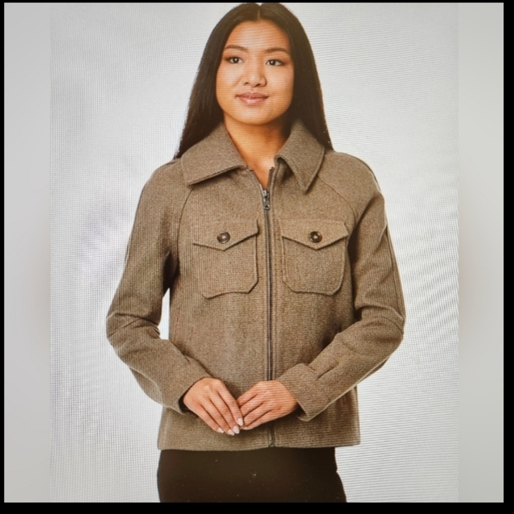 Anthropology avec les fillas zip jacket collar winter coat medium Brown Minimal